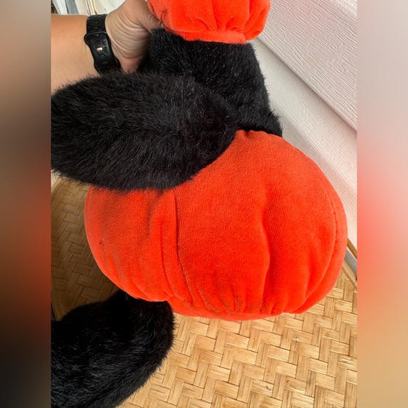 Halloween Black Kitty Cat Plush Jack O Lantern Green Eyes Stuffed Animal 15” - Picture 4 of 5